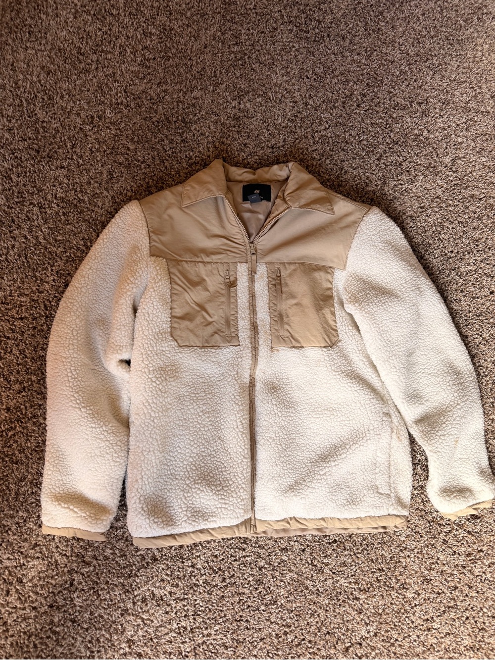 H&M Beige Zip-Front Puffer Jacket